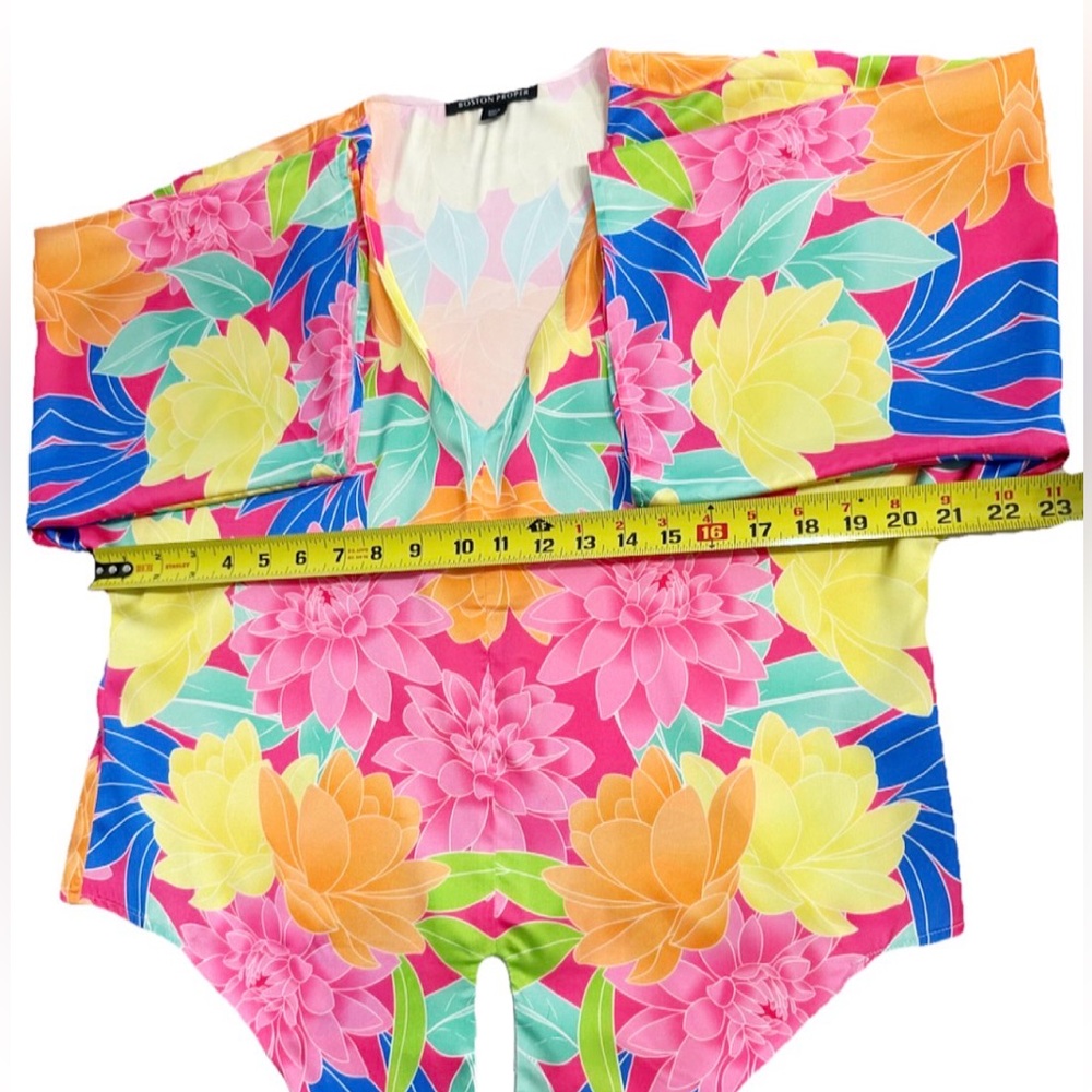 Boston Proper Mirrored Blooms Kate Tie Front Charmeuse Blouse Small Floral - Picture 8 of 10